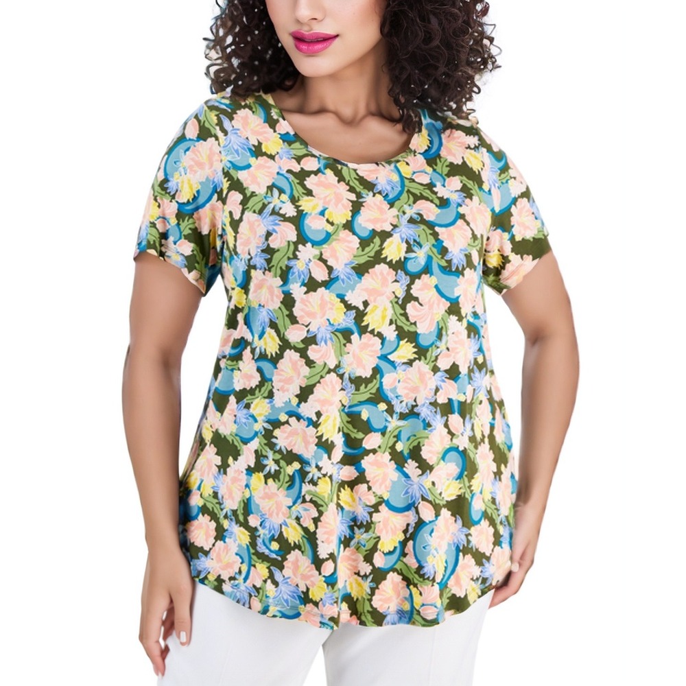 JM Collection Scoop Neck Top Women 1X Floral Grandmacore Boho Flowy Botanical